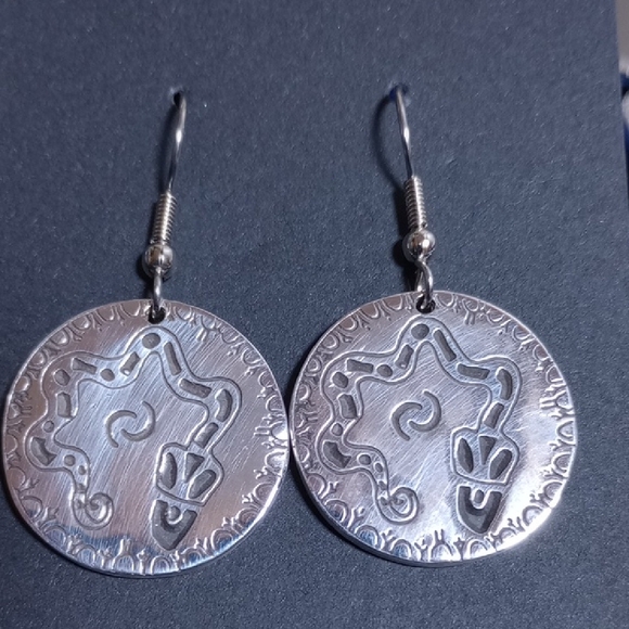 Snake Design On Sterling Silver Round Dangle Earrings  Signed JJ - Picture 3 of 14